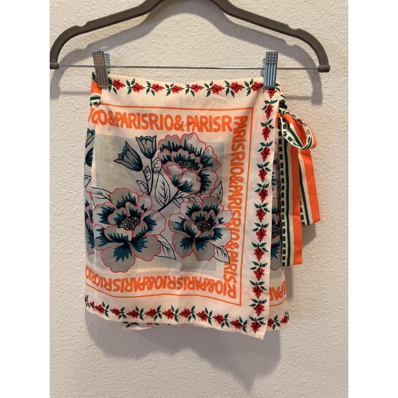 Commense Skirt Womens Small Multicolor Floral Satin Wrap Tie Mini Scarf Print - Picture 3 of 16